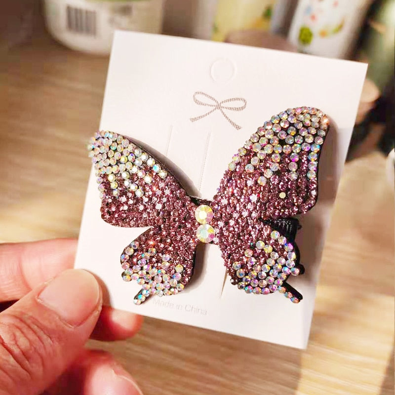 Aveuri Super Fairy Full transparent stone Butterfly Hairpin Simple Side Clip Bangs Clip Hair Card Headdress Duckbill Clip Hair Jewelry