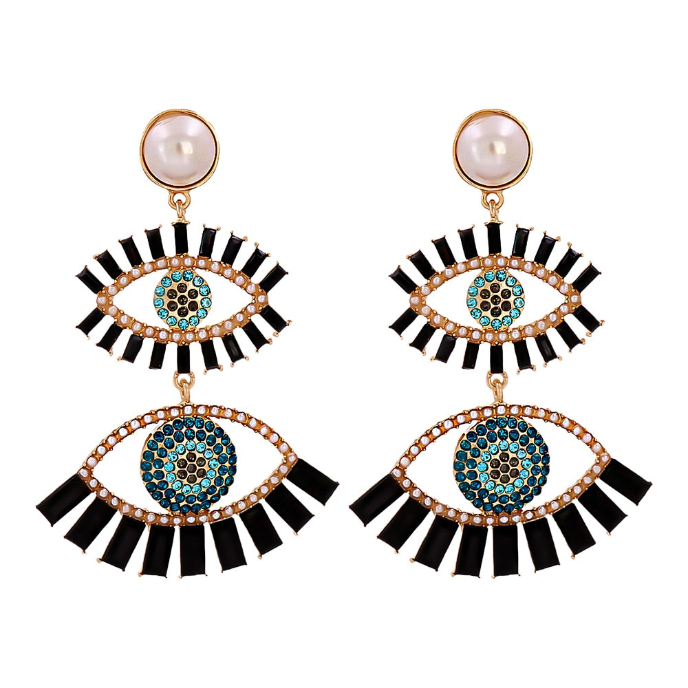 AVEURI Trendy Ethnic Love Heart Shape Evil Eye Drop Earrings For Women Vintage Statement Crystal Dangle Earring Jewelry Gift