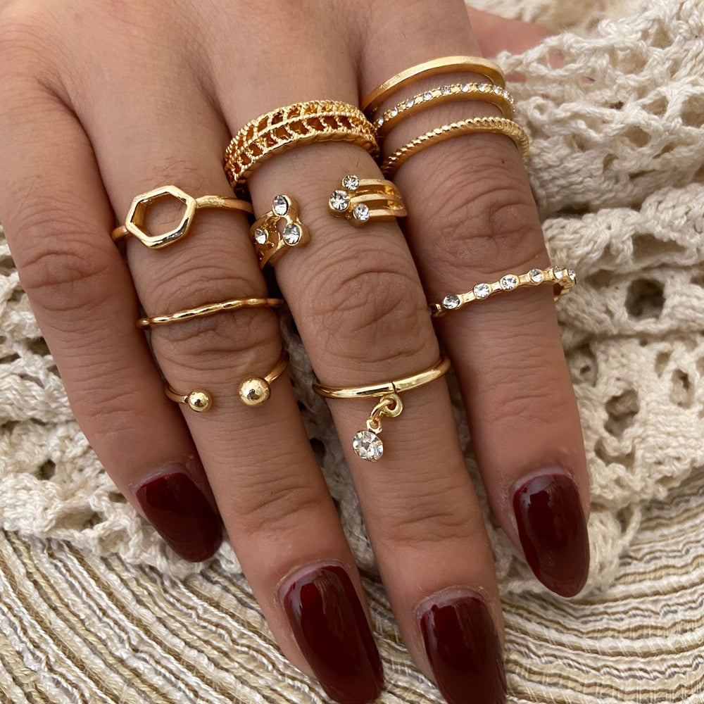 LATS Bohemian Gold Chain Rings Set For Women Fashion Boho Coin Snake Moon Star Rings Party 2023 Female Trend Jewelry Gifts