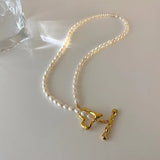 Aveuri 2023 Baroque Natural bead Metal Heart-shaped Choker Necklace For Woman Korean Fashion Jewelry Girl's Sexy Suit Clavicle Chain