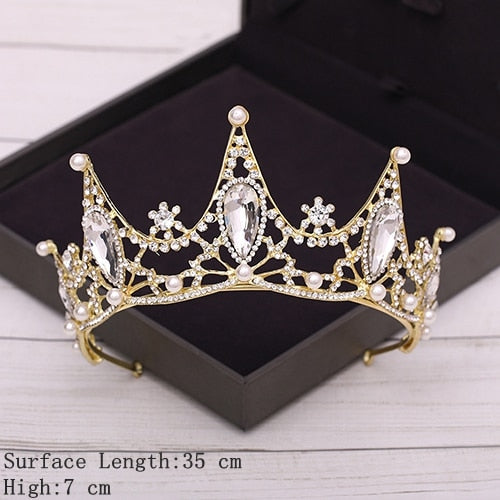 Aveuri Bridal Crown Golden Wedding Hair Accessories Rhinestone Bride Wedding Tiaras and Crowns Headpiece Diadema Hair Ornament