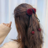 Aveuri 2022 Autumn And Winter New Tassel Hairball Hairpin Bowknot Plush Hairpin Disc Hair Grab Girl Wild Hair Accessories Bangs Clip