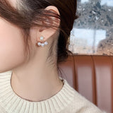 Christmas Gift Simple and Small Three Pearl Pendant Earrings Fashion Ladies Jewelry For Woman 2023 New Wedding Party Girls Golden Star Earrings