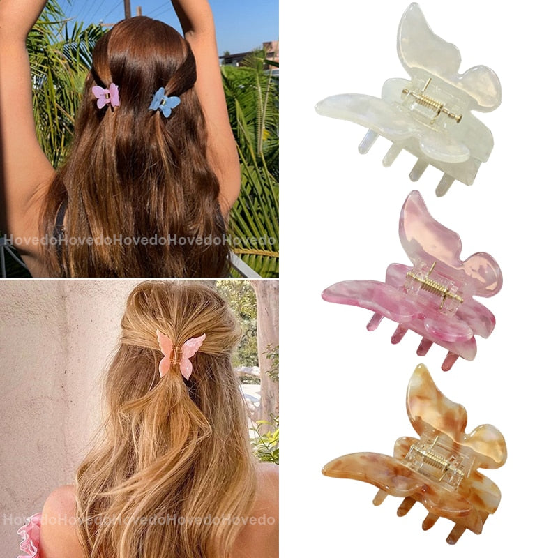 Aveuri Back to school  Acetate Hair Claw Sweet Fairy Butterfly Hairpin Clip Gradient Tie-Dye Colored Styling Tools Barrettes For Women Hair Accessories