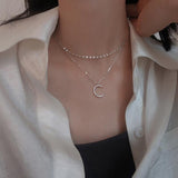 Christmas Gift Double Layer  Moon Charm Pendant Choker Necklace Wedding Party Statemen Jewelry For Women dz101