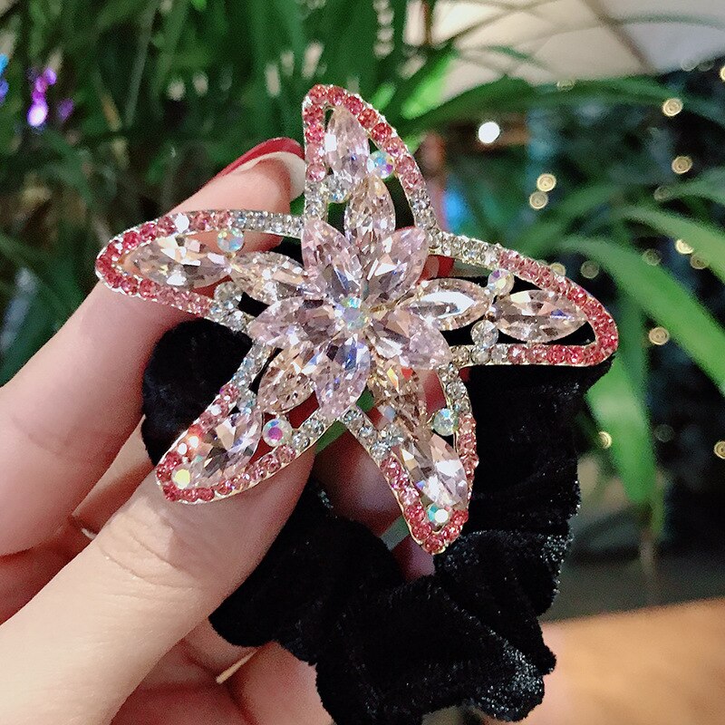 Aveuri Ball Head Rhinestone Starfish Tie Hair Large Intestine Ring New Adult Flannel Metal Hair Ring Headdress