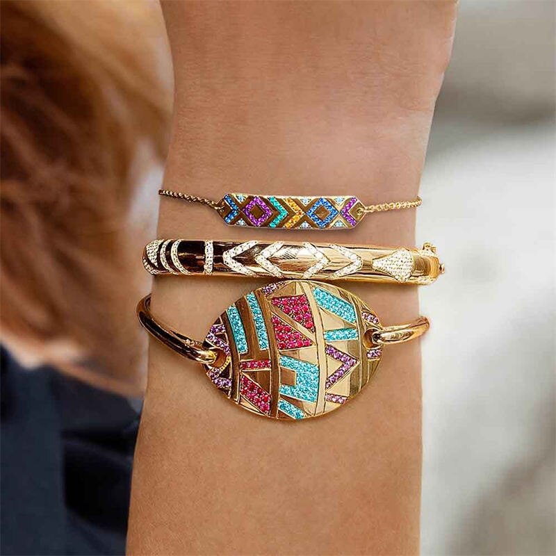 Aveuri 2023 Vintage Boho Mosaic Colorful Rhinestone Bracelets For Women Fashion Ethnic Maya Bracelets Wrist Charm Jewelry Wedding Gifts New