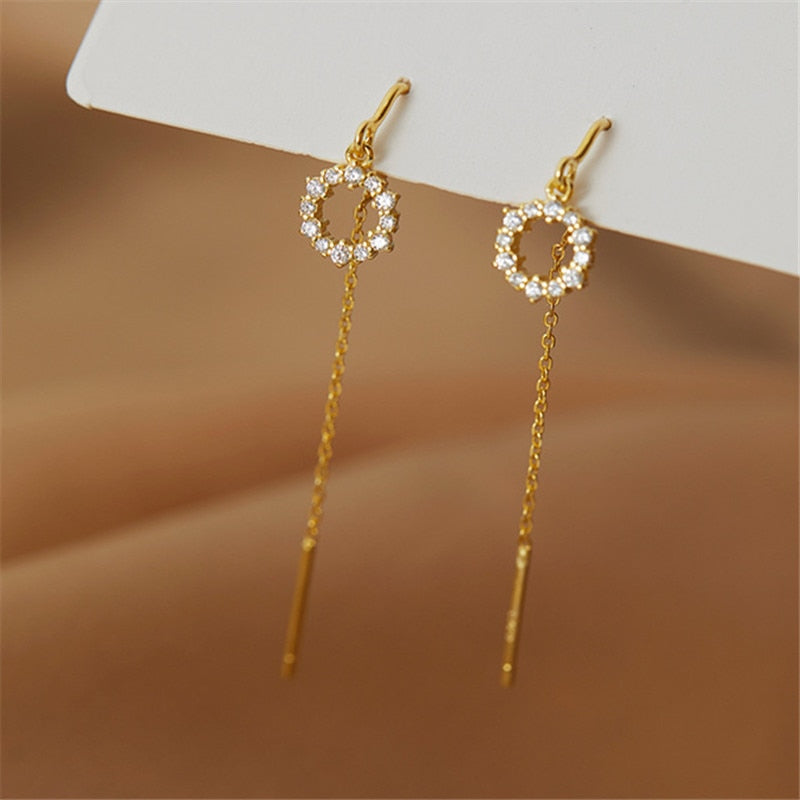 Christmas Gift Round Long Chain Stud Earring For Women Girls Wedding Jewelry Pendientes Accessories eh1426