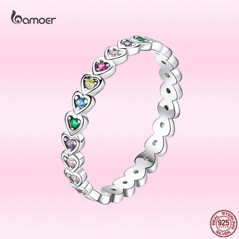 AVEURI Elegant Rainbow Heart Ring for Women Genuine Alloy Colorful Zircon Rings Formal Wedding Anniversary Jewelry