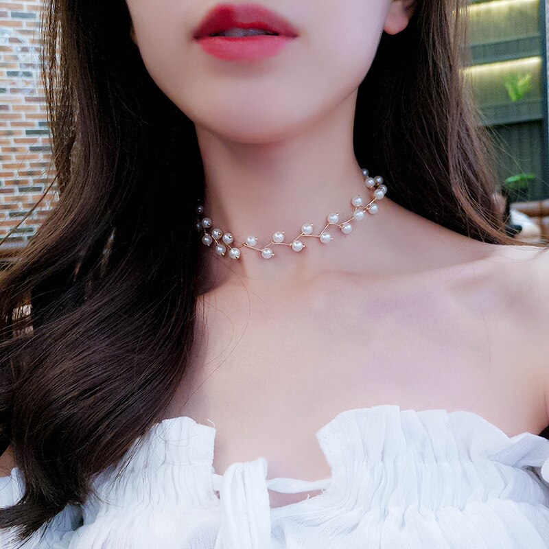 LATS 2023 New Fashion Kpop Pearl Choker Necklace for Women Cute Double Layer Round Chain Pendant Necklaces Jewelry Girl Gift