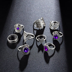 Aveuri Vintage Purple Crystal Knuckle Rings for Women Bohemian Geometric Anel Finger Ring Set Boho Party Anillos Mujer Jewellery 2023