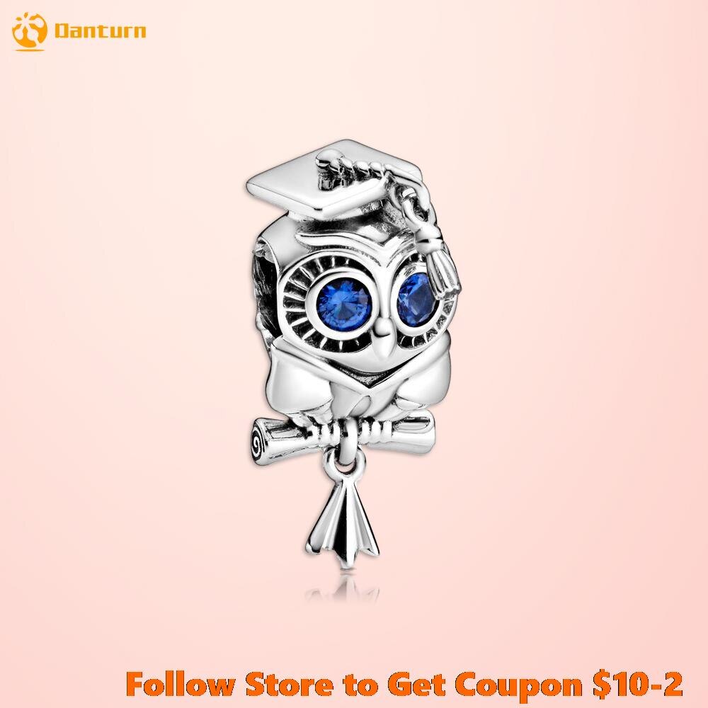 Graduation gifts Danturn Spring 925 Sterling Silver Beads Wise Owl Graduation Charms fit Original Pandora Bracelets Women Jewelry Making Gift