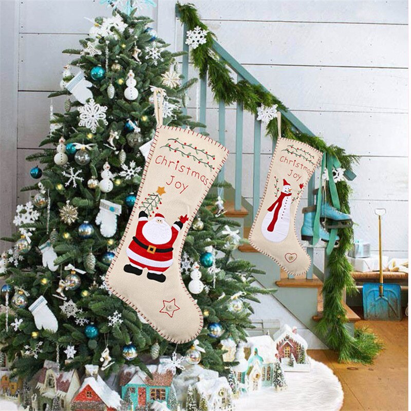 Christmas Gift Christmas Decorations for Home Burlap Christmas Stocking Christmas Gift Packaging Decoration Bag Navidad Christmas Tree Pendant