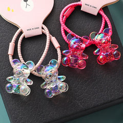 Back to school 2023 AVEURI A Pair Cute Baby Transparent Bear Hair Bands Hair Accessories Girls Hair Ring Rubber Band Elastic Hair Band Kids Headwear