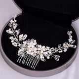 Aveuri Handmade Pearls Wedding Hair Accessories Silver Color Tiara Hair Combs For Women Cheap Hair Band Bridal Hair Jewelry Headpiece