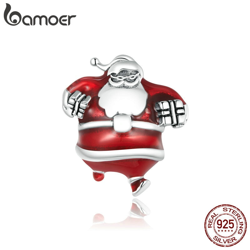 Silver Merry Christmas Santa Claus Beads for Original Bracelet Charms Fine Jewelry Accessories SCC1664