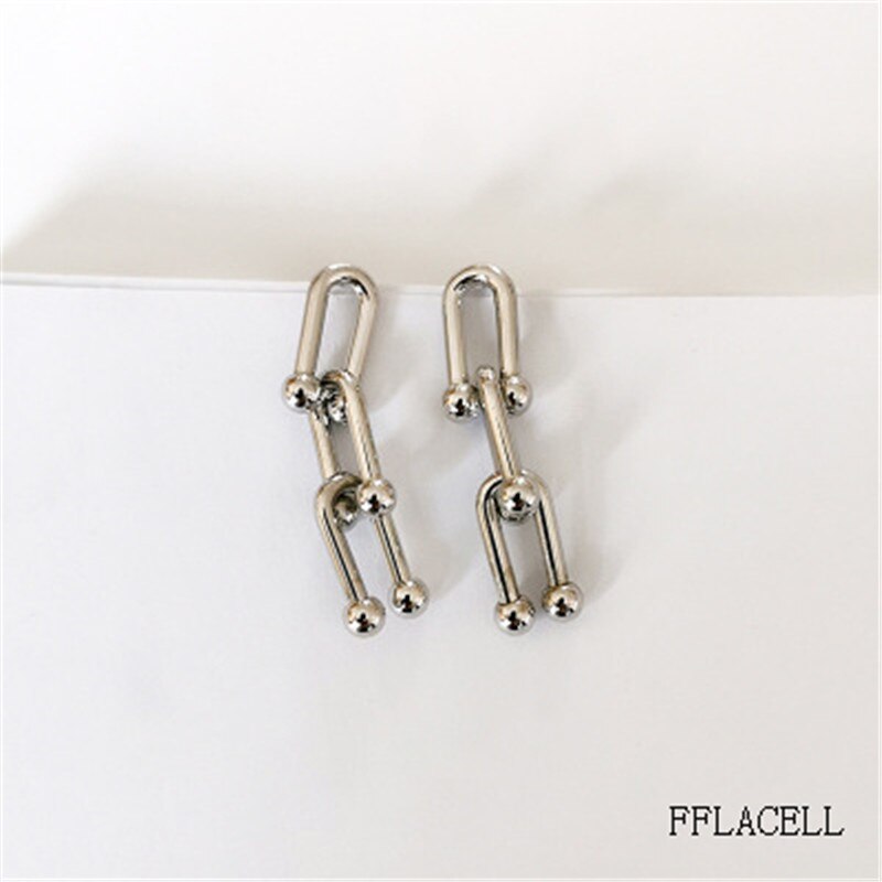 Aveuri 2023 New Punk Style Exaggerated Thick Chain Pendant Earrings U-Shaped Earrings Jewelry Party Gift