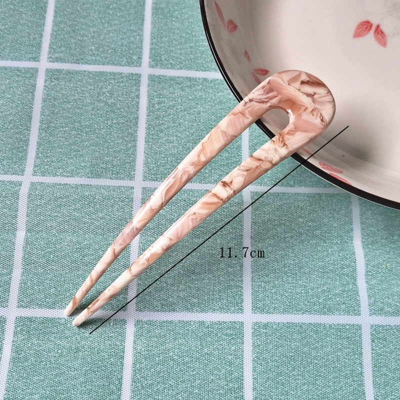 Aveuri Back to school Fashion Acetate Hair Sticks For Women Shell Hair Clip Hair Pins U Shape Girls Hairpins Hair Bun Maker Wedding Hair Accessories