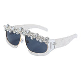 Aveuri Vintage Diamond Sunglasses Women Luxury Brand Mirror Rhinestone Sunglasses Men Fashion One Piece Square Eyeglasses Eyewear UV400