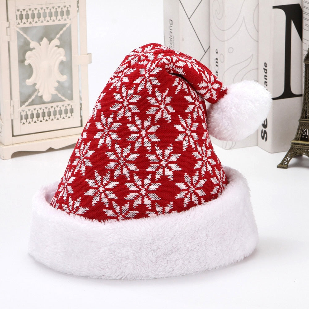 Christmas Gift Snowfake Elk Hat Winter Thicken Knitted Velvet Cloth Adult Christmas Hat Merry Christmas Decor Gifts Happy New Year 2022 Naviida