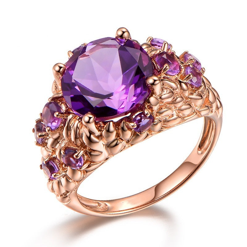 HOYON Real Natural Amethyst Ring Female 14K Rose Gold color Etoile Gemstone Anillos De Bizuteria Agate Diamante Rings with Box