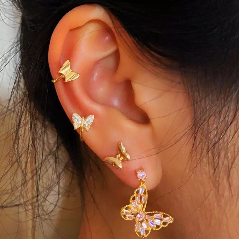 Aveuri Christmas Gift EN 4 Pcs Bohemian Fashion Crystal Butterfly Stud Earring Set 2023 Circle Earrings For Women Femme Cute Punk Jewelry Gifts Party