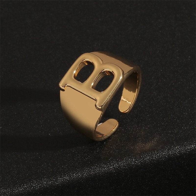 Letter Ring Women 2023 New Vintage Simple Adjustable Gold Color Hollow Opening Finger Ring For Women Jewelry Gift