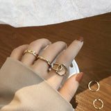 Aveuri Fashion Jewelry 5Pcs Rings Set Hot Selling Cooper Metal Hollow Round Opening Women Finger Ring For Girl Lady Party Wedding Gifts