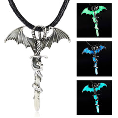 Christmas Gift Rinhoo Vintage Magic Steampunk Glowing Luminous Punk Dragon Pendants Necklaces Mens Jewelry Glow In the dark Pendant Necklace