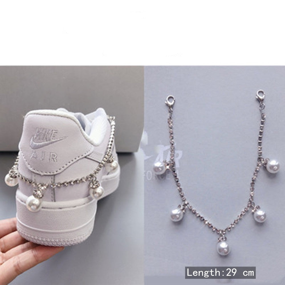 Aveuri DIY Shiny Rhinestone Long Tassel Sneakers Boot Shoe Chain Shoelaces Hip-Hop Jewelry Luxury Crystal Anklet Chain Shoe Accessories