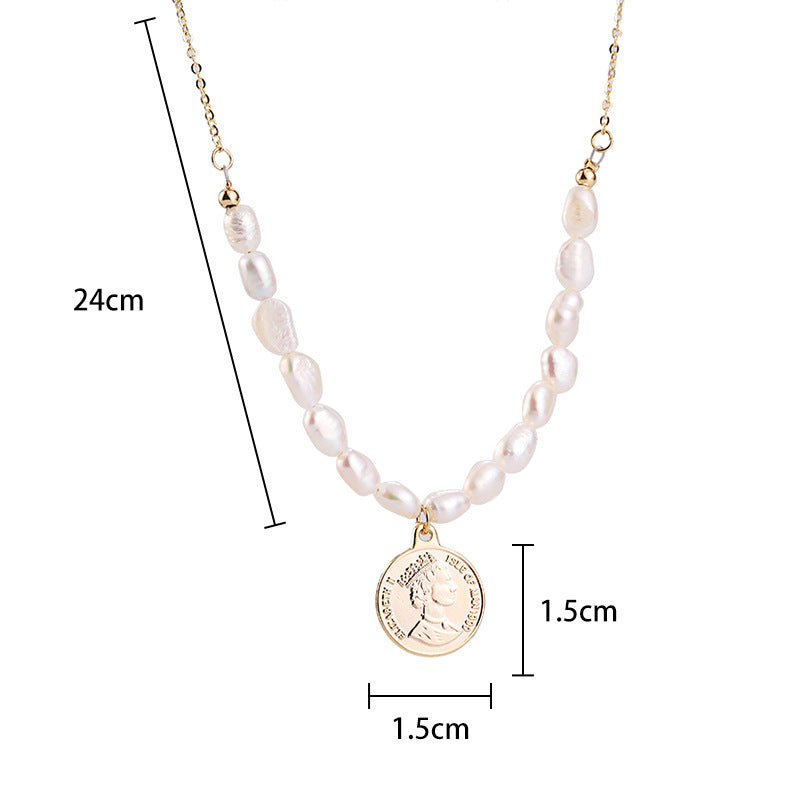 Aveuri French Vintage Baroque Necklace Irregular Freshwater Pearl Gold Plated Chain Necklaces Portrait Charm For Women Fashion Jewelry