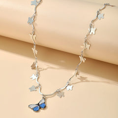 Aveuri  Trendy Butterfly Pendant Necklace Silver Color Alloy Metal Tassel Sweater Chain Choker Party Jewelry Accessories 15631