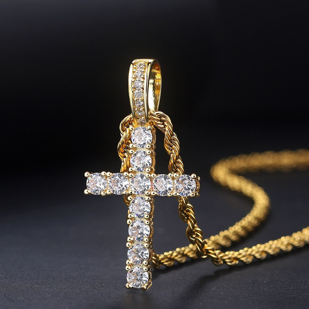 Aveuri Hiphop Cross Pendant Necklace For Women Jewelry Female Statement Men Iced Out Chain Wholesale Gold Color Homme  Jewellery HP003