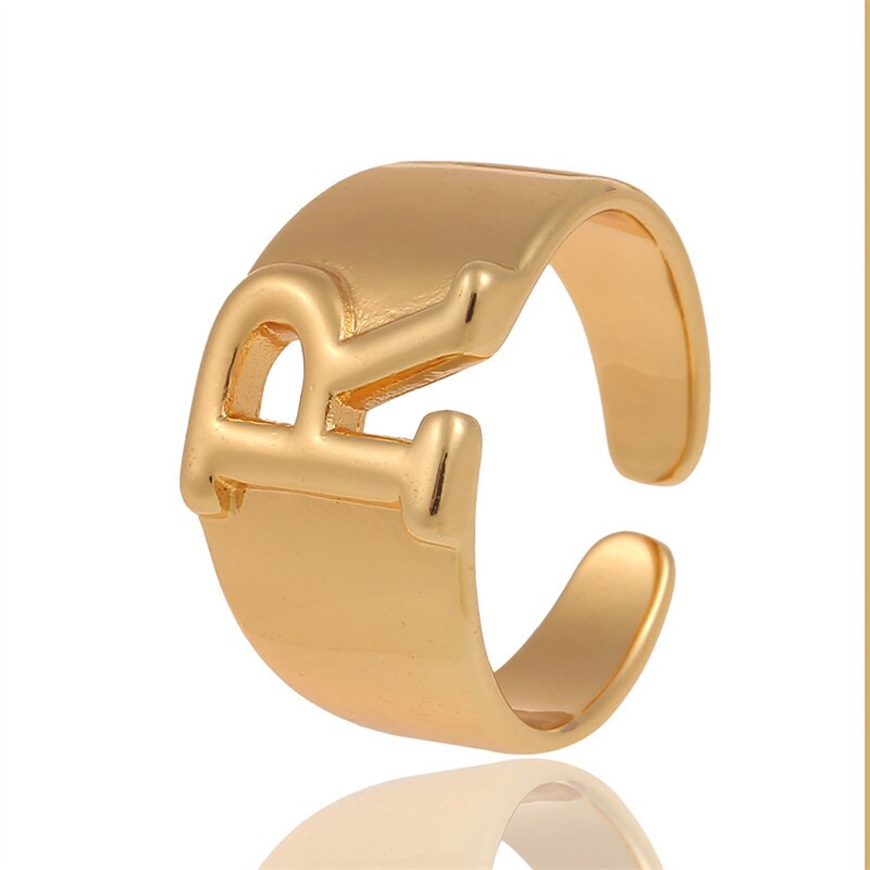 Letter Ring Women 2023 New Vintage Simple Adjustable Gold Color Hollow Opening Finger Ring For Women Jewelry Gift