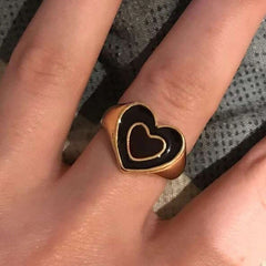 Love Heart Print Rings for Women Girl