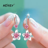 Christmas Gift alloy new women's fashion jewelry pink blue white zircon long tassel flower hook type earrings