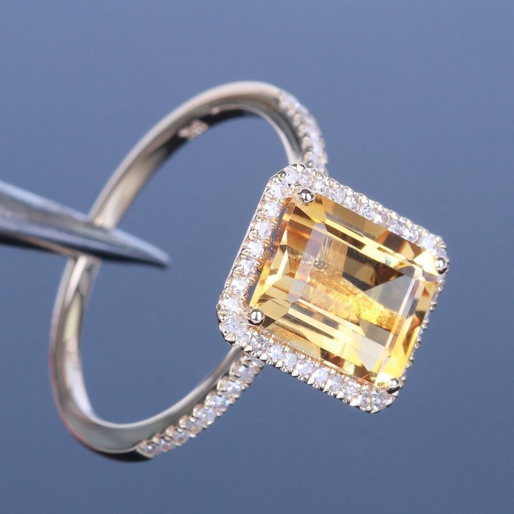 S925 Sterling Silver color Yellow Topaz Engagement Ring Gem Bague Bizuteria for Women Sliver 925 Jewelry Women Bijoux Femme