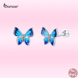 AVEURI New Blue Delicate Butterfly Stud Earrings for Girl Genuine  Animal Earrings Beautiful Wedding Jewelry