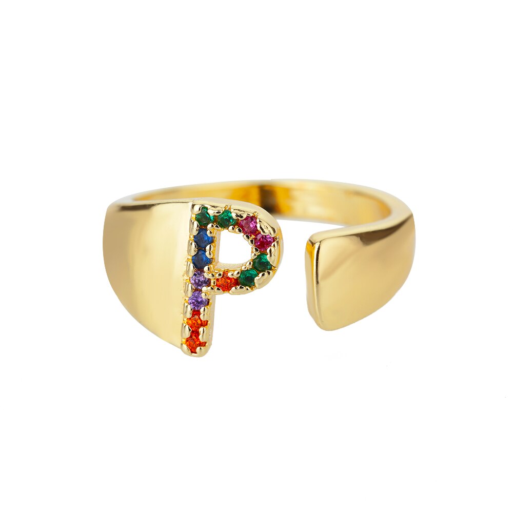 Aveuri Letter Rings For Women Stainless Steel Colorful Zircon Initial Letter Adjustable Ring Fashion Jewelry Gift Bijoux Femme Bage