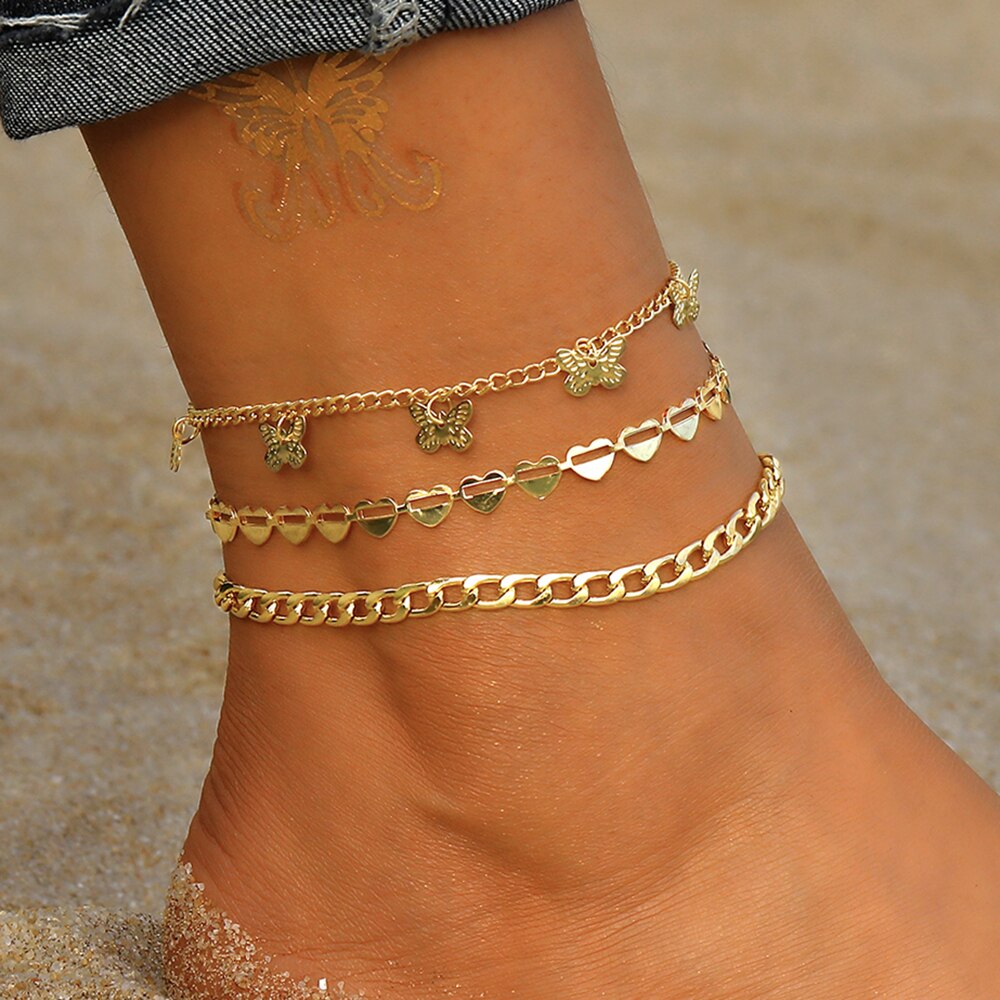 Aveuri New Fashion Simple Heart Female Anklets Foot Jewelry Leg New Anklets On Foot Ankle Bracelets For Women Leg Chain Gifts