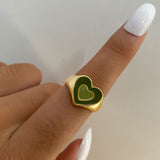 Aveuri New Colorful Ring for Women Glossy Dripping Love Heart Rings Peach Heart Ring Exquisite Wild Trend Jewelry