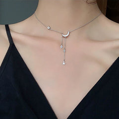 Fashion New 925 Sterling Silver Star Moon Choker Necklaces Shiny Chain Women Wedding Fine Jewelry