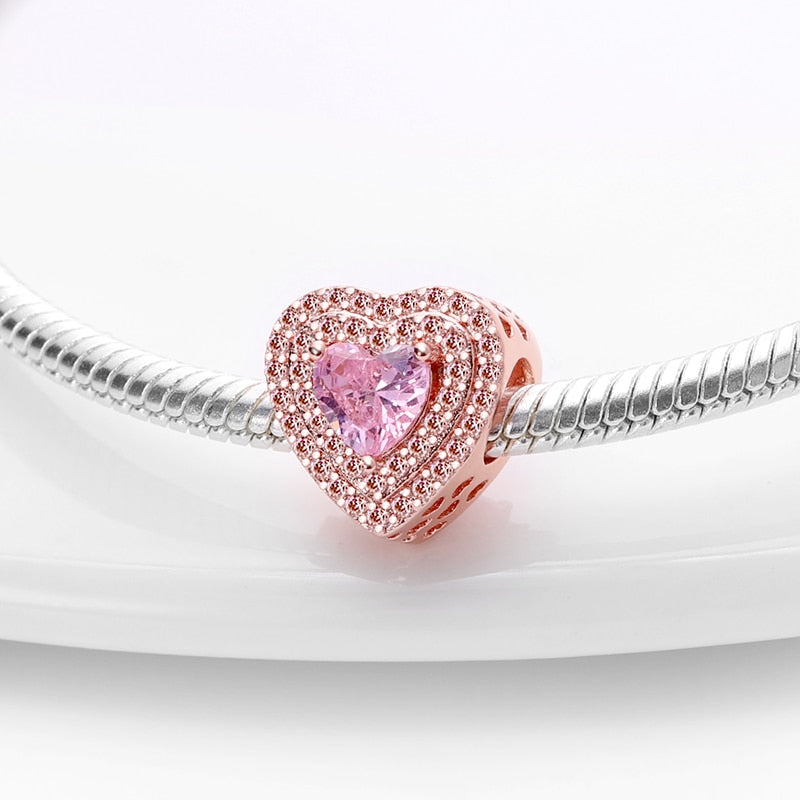 Ne Silver Color Heart Multicardioid Bead Fit Original Pandach Bracelet women plata de ley Silver Color pendant bead diy jewelry