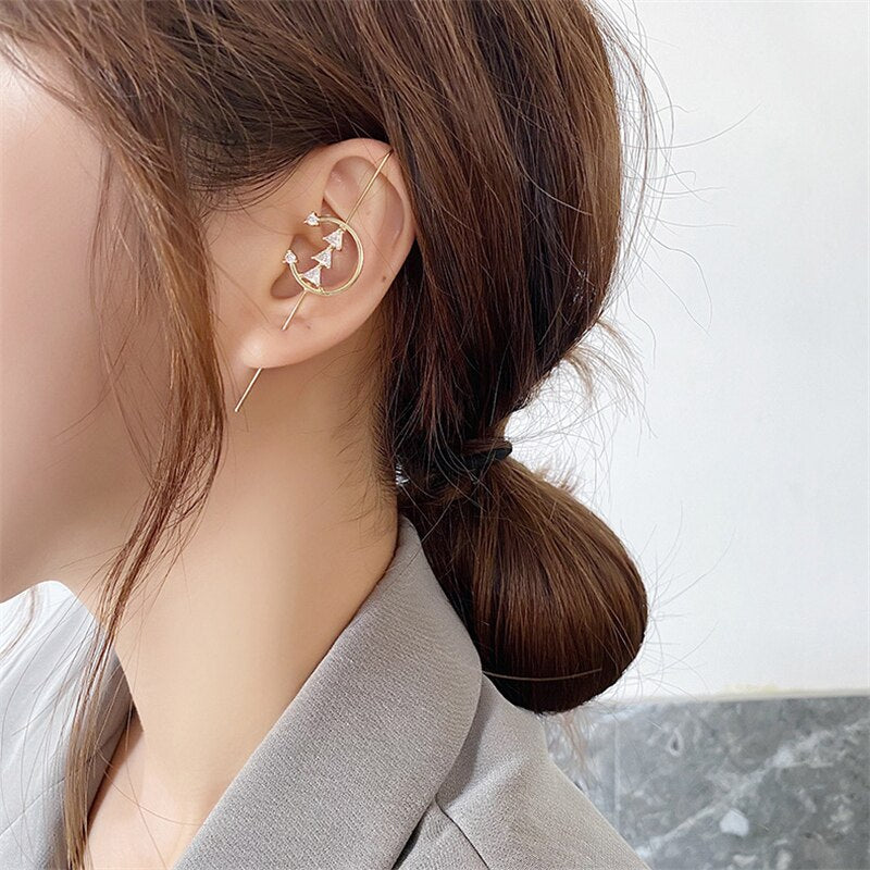 LATS Long Wrap Crawler Hook Earrings Fashion Lightning Crystal Stud Earrings Climber Earrings Piercing Jewelry for Women Gifts