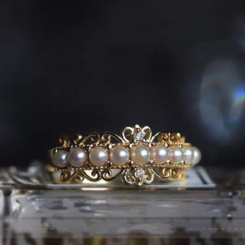 Aveuri Gold color Pearl Jewelry Ring for Women Fine Bizuteria Birthstone Jewelry Gemstone Anillos DeNatural Pearl Ring