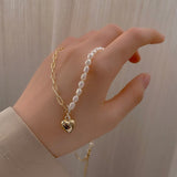 Aveuri Baroque Pearl Pendant Choker Necklace Women Collar Kpop Boho Punk Lover Heart Charm Long Chain Necklace Jewelry Gift