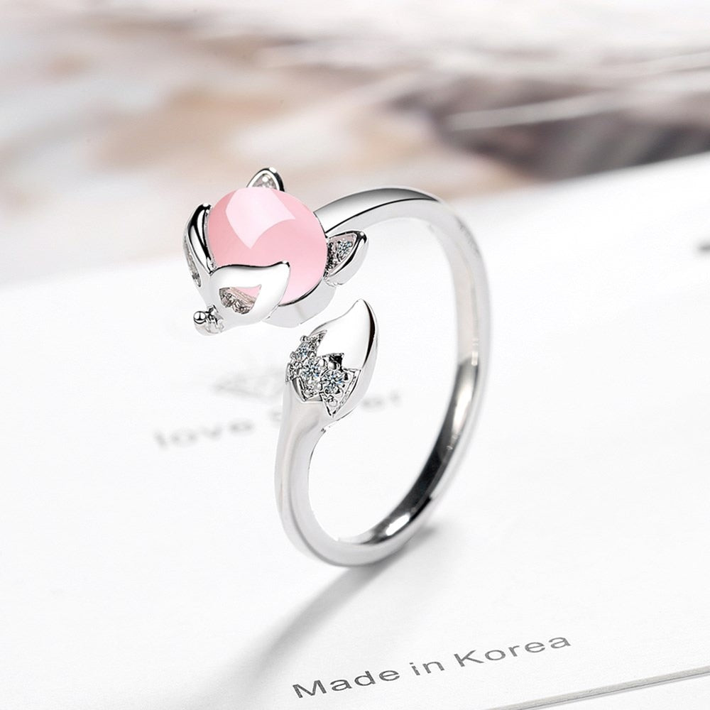 Christmas Gift new woman fashion jewelry high quality  zircon agate fox ring size adjustable ring