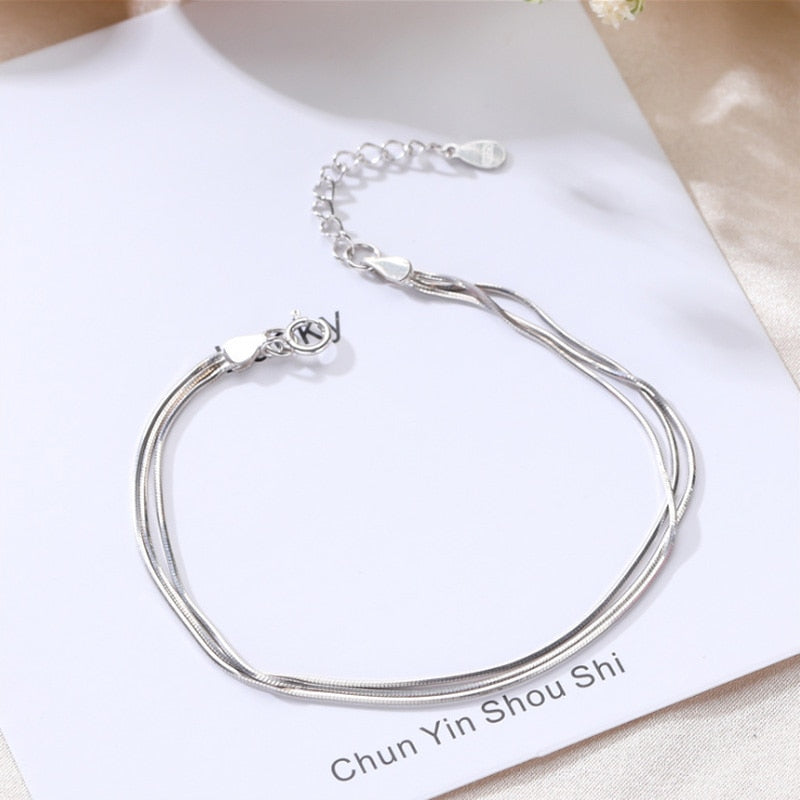 Fashion Multi-layer 925 Sterling Silver Charm Bracelet & Bangle Snake Chain Adjustable Charm Bracelet Women Wedding Party Gift