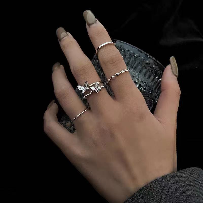 Aveuri Women Korean Style Fashion Adjustable Rings For Girl Simple Punk Three Ring Set Silver Color Statement Hip Hop Jewelry Gift