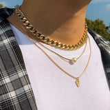 Aveuri 2023 Fashion Multilayer Hip Hop Short Chain Choker Necklace for Men Women Limitation Pearl Triangle Pendant Necklace Accessories
